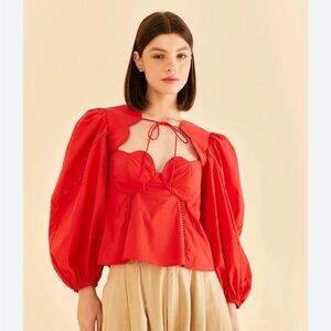Farm Rio Red Heart Shaped Neckline Blouse